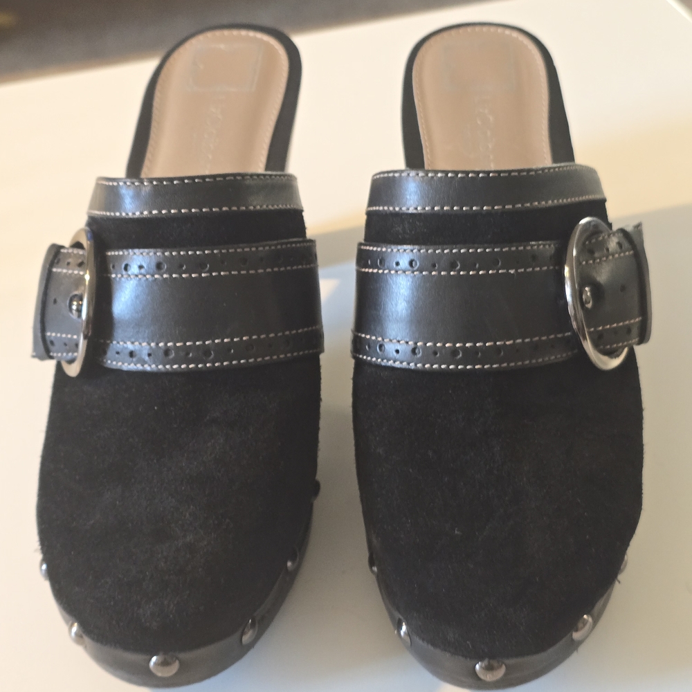 Liz Claiborne Black Suede Mules with Buckle - Picture 2 of 10